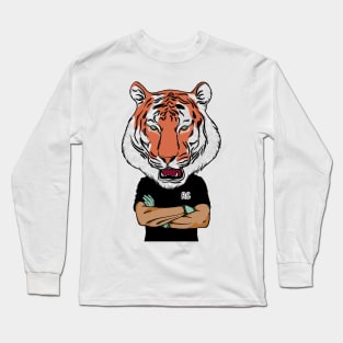 tiger head charicature character illustration Long Sleeve T-Shirt